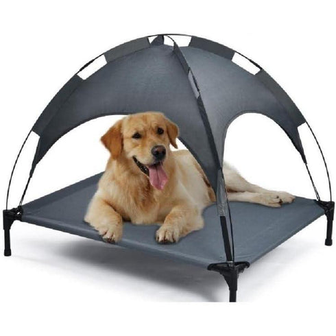 Outdoor Portable Grey Pet Dog Bed w/ Shade Awning