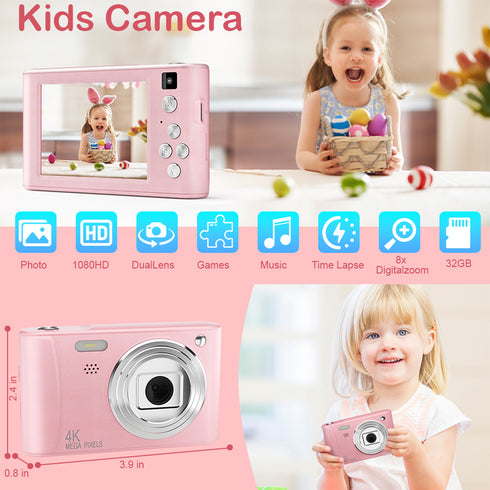 Kids Digital Camera Christmas Birthday Gifts With 32GB SD Card