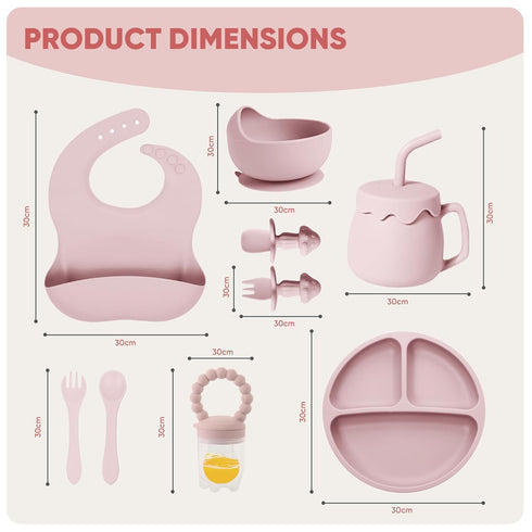 10 Pcs Silicone Baby Feeding Set w/ Suction (Sakura Pink)