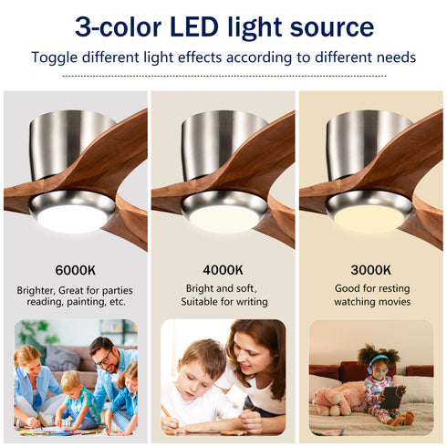 Ceiling Fan w/ Light & Solid Wood Blades