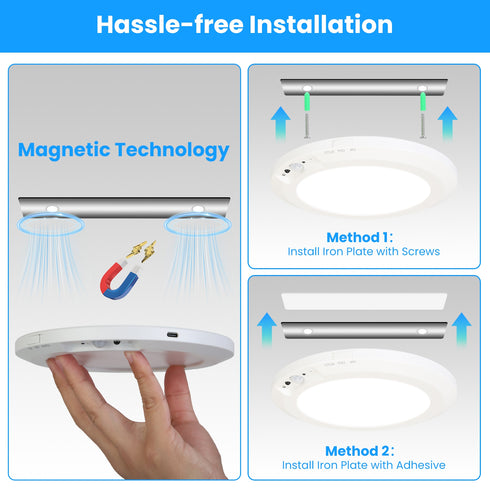 1Pack Magnetic Flush Ceiling Light Rechargeable Motion Sensor Ceiling Light Wireless Ceiling Light With Timer Remote Stepless Dimmable For Closet Stairs Garage Bathroom