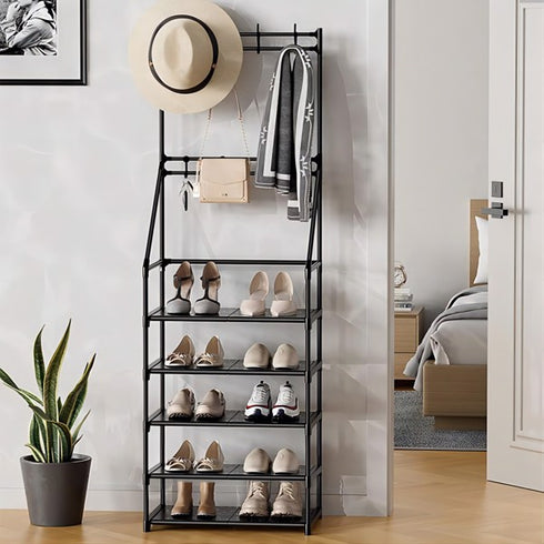 5-Tier Narrow Shoe Rack & Coat Rack Combo