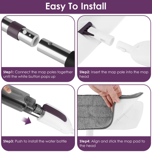 Spray Mop w/ 3 Washable Pads & 12OZ Bottle