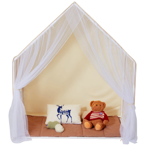 Kids Yurt Play Tent (Beige) w/ Mat & Lamp