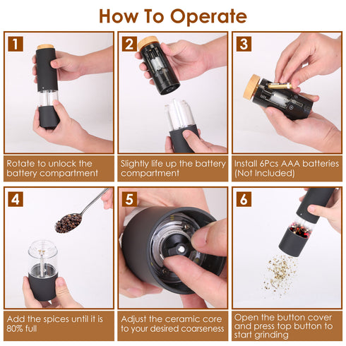 2Pcs Electric Salt & Pepper Grinder Set (Battery Powered)