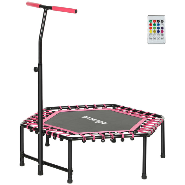Pink Trampoline for Adults w/ LED Lights & Handle