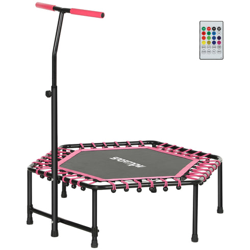 Pink Trampoline for Adults w/ LED Lights & Handle