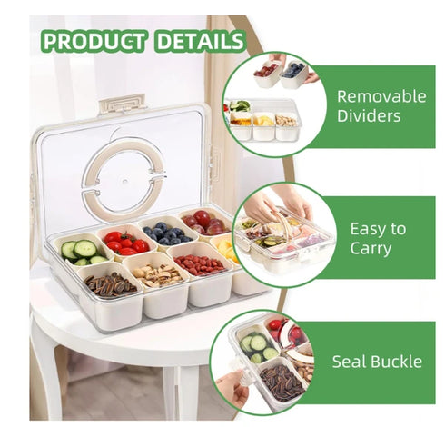 Split Service Tray w/ 8 Compartments for Snacks
