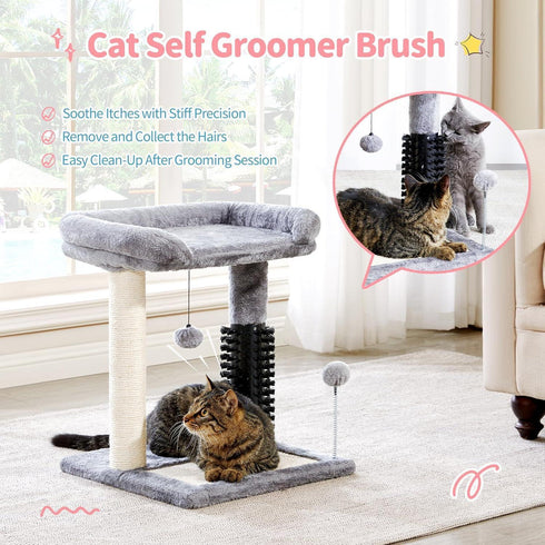 Small 4-in-1 Cat Tree Tower w/ Self-Groomer & Sisal Post