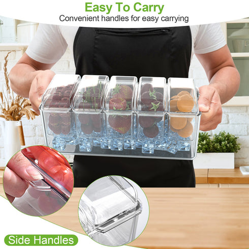 Ice Chilled Condiment Caddy Serving Tray w/ 5 Containers