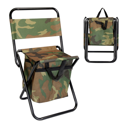 Foldable Fishing Chair w/ Backrest & Built-In Cooler Bag