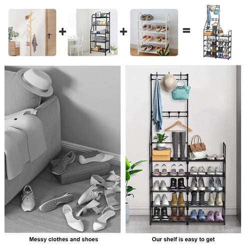 Double-Row Single-Hanging Coat and Shoe Rack Organizer