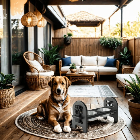 White Adjustable Pet Bowl - Travel Ready, Recycled Poly Lumber