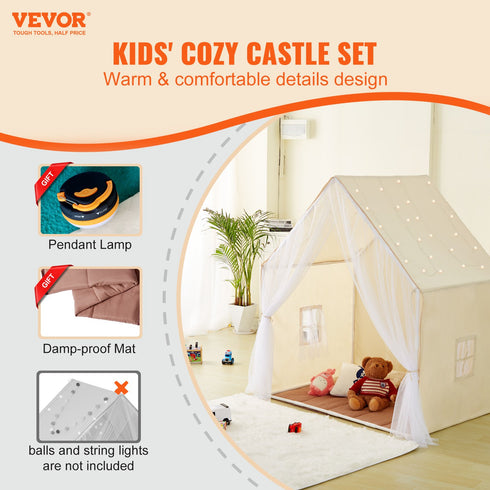 Kids Yurt Play Tent (Beige) w/ Mat & Lamp