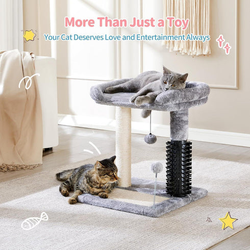 Small 4-in-1 Cat Tree Tower w/ Self-Groomer & Sisal Post