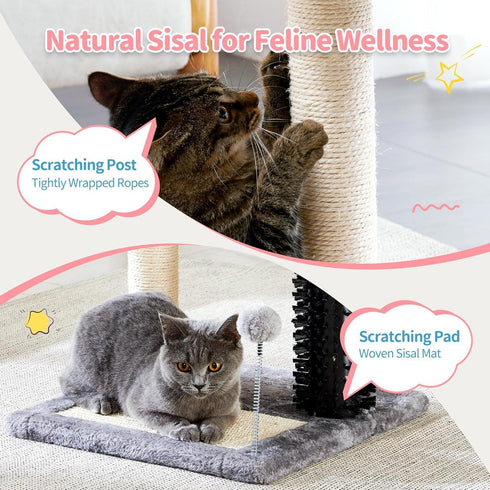 Small 4-in-1 Cat Tree Tower w/ Self-Groomer & Sisal Post