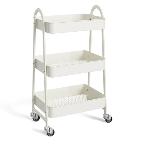3-Tier Small Rolling Storage Cart w/ Locking Wheels & Metal Construction