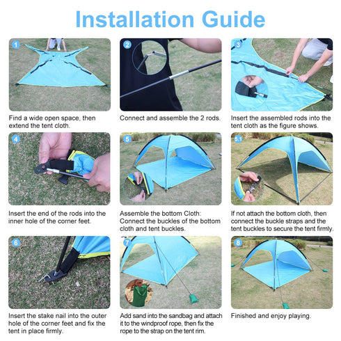 4-6 Person Beach Tent Canopy w/ 3 Doors & UPF50