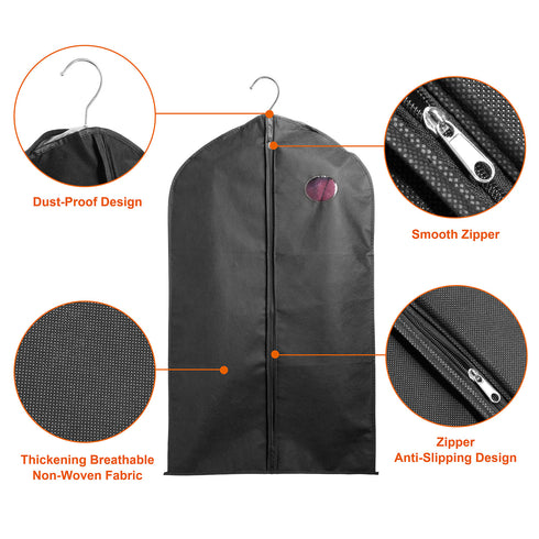 5Pcs 39in Garment Bags Hanging Suit Bags Covers Breathable With Full Zipper Transparent Window For Suit Dress Coat Storage Travel Use