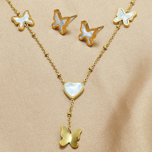Gold Butterfly & Heart Jewelry Set