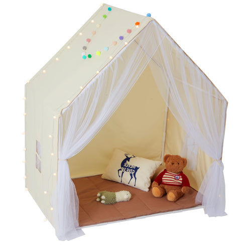 Kids Yurt Play Tent (Beige) w/ Mat & Lamp