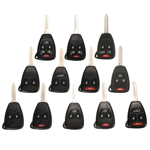 Replacement key shell for Chrysler, Dodge, RAM, and Jeep. Fits 2 to 6-button key fobs.
