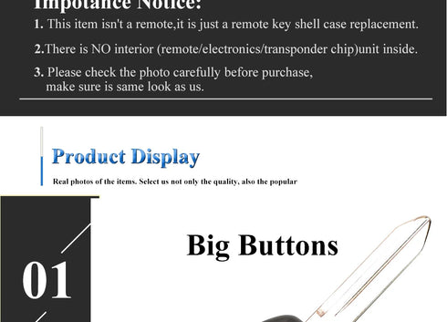 Jingyuqin Car Key Shell Case for Chrysler, Dodge, RAM, Jeep - 2/3/4/5/6 Buttons