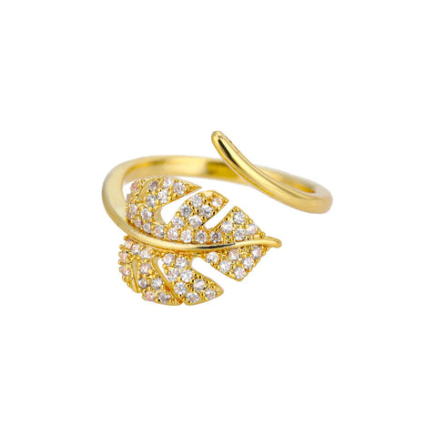 Gold Palm Leaf Ring – Adjustable Stainless Steel Jewelry