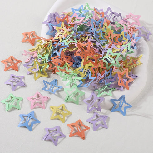 50PCS Y2K Silver Star Hair Clips – Filigree Metal Snap Clips