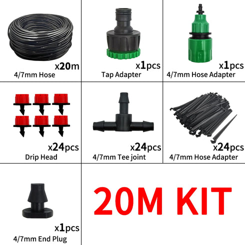 20M Micro Drip Irrigation System with Adjustable Drippers & Misting Watering Kit