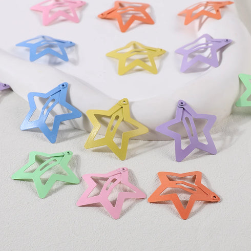 50PCS Y2K Silver Star Hair Clips – Filigree Metal Snap Clips
