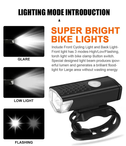 USB Rechargeable Bike Light Set