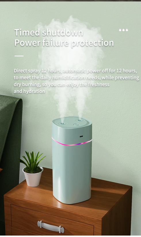 600ml USB Air Humidifier with Double Spray Ports & Essential Oil Diffuser