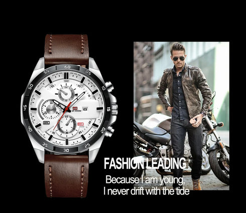 Men's Sports Style Quartz Watch – 46mm Leather Racing Design