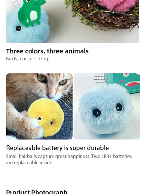 Smart Plush Electric Catnip Toy – Touch-Activated Squeak Ball