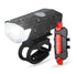 Complete USB rechargeable bike light set featuring front and rear lights with multiple lighting modes.