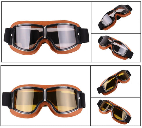 Windproof Retro Motorcycle Glasses - Folding Leather Sunglasses