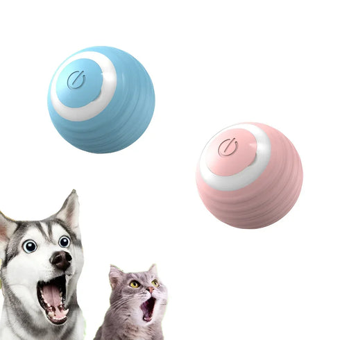 An interactive electronic ball toy rolling across the floor, stimulating and entertaining cats and dogs.