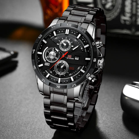 Men's Sports Style Quartz Watch – 46mm Leather Racing Design