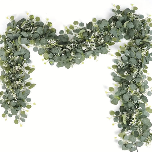 Lush 70.8" Faux Eucalyptus Garland with White Flowers