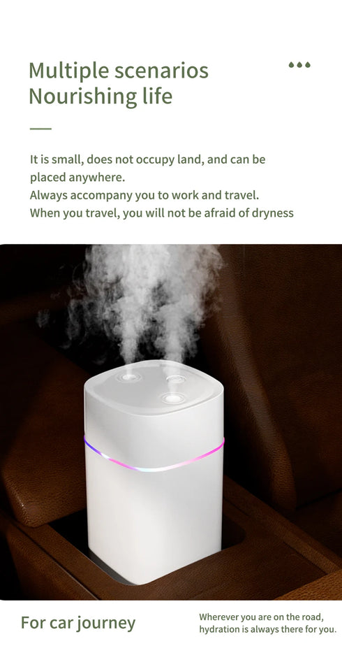600ml USB Air Humidifier with Double Spray Ports & Essential Oil Diffuser
