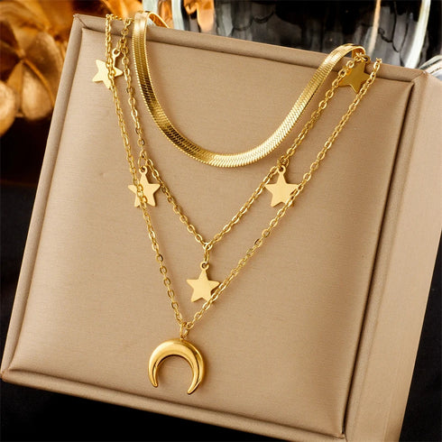 316L Stainless Steel Butterfly Moon Pendant Necklace