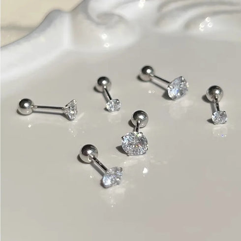 3Pairs Classic Round Zirconia Stud Earrings For Women