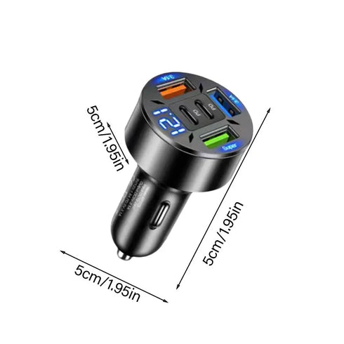Digital Display Car Charger with 3 USB Ports, PD Fast Charging Adapter
