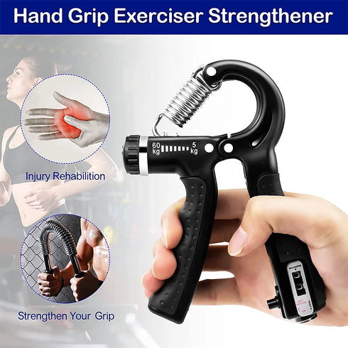 5-60kg Adjustable Hand Grip Strengthener - Wrist & Forearm Exerciser