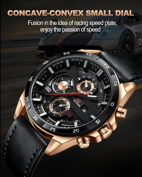 Men's Sports Style Quartz Watch – 46mm Leather Racing Design