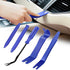 Car disassembly tool kit with various plastic trim tools for dashboard and stereo panel removal.