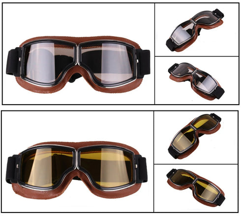 Windproof Retro Motorcycle Glasses - Folding Leather Sunglasses