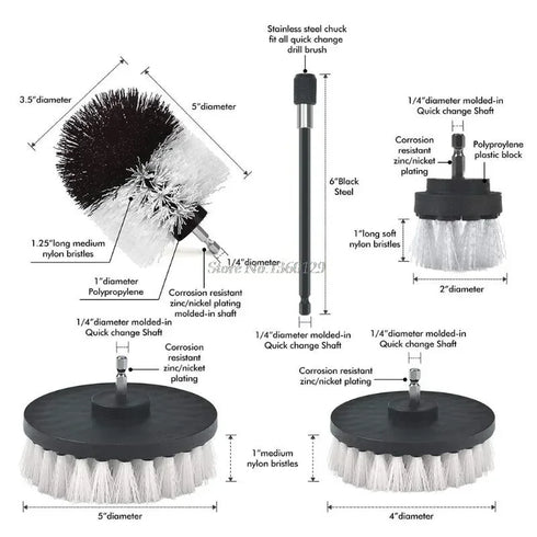 Brush Attachment Set for Power Scrubber - 2/3.5/4/5'' Cleaning Kit with Extender