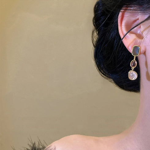 Asymmetric Colorful Resin Earrings – Retro Geometric Dangle